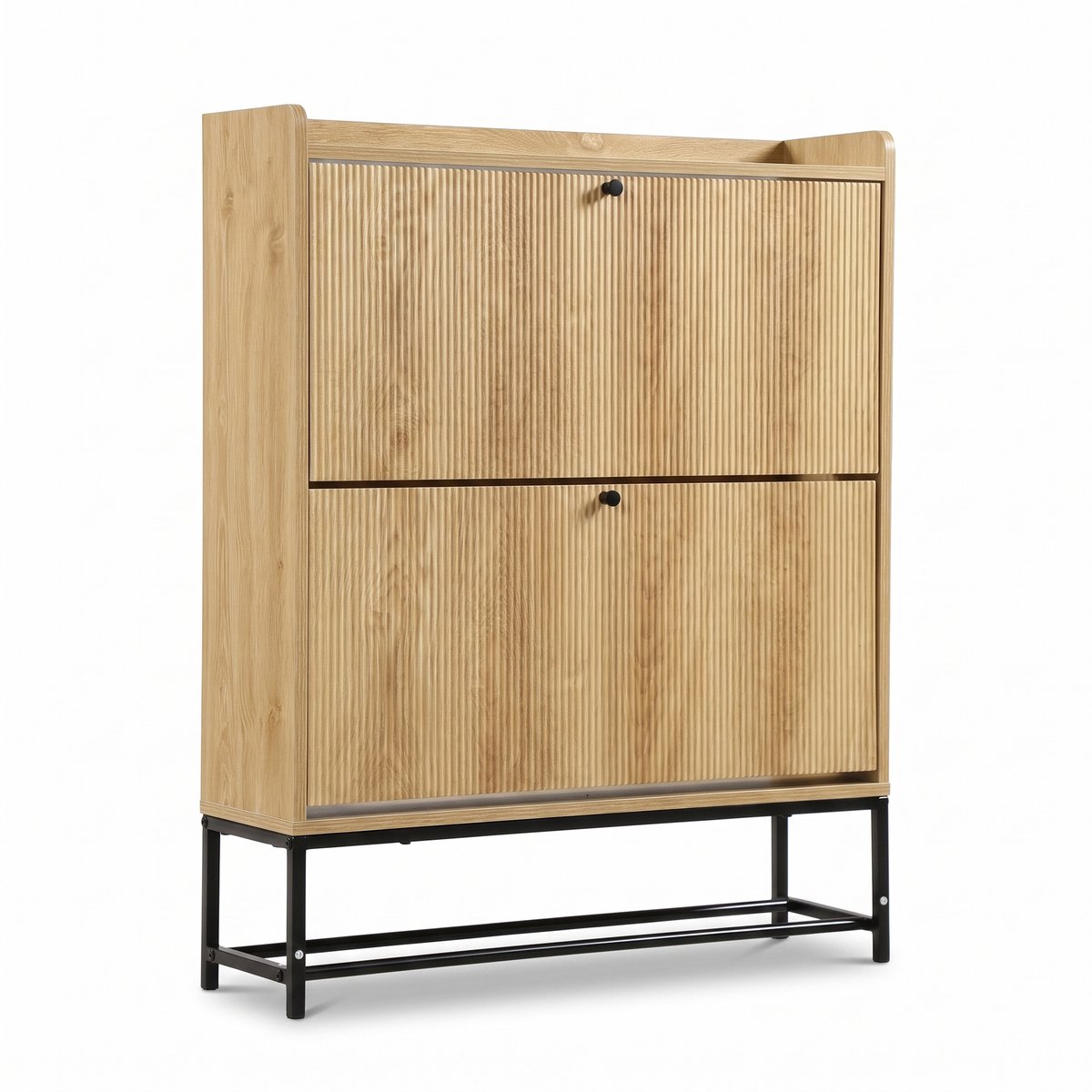 SensaHome Japandi Schoenenkast – Schoenenrek met 2 Klepdeuren – Hal Opbergkast – 80x24x100 cm – Eiken