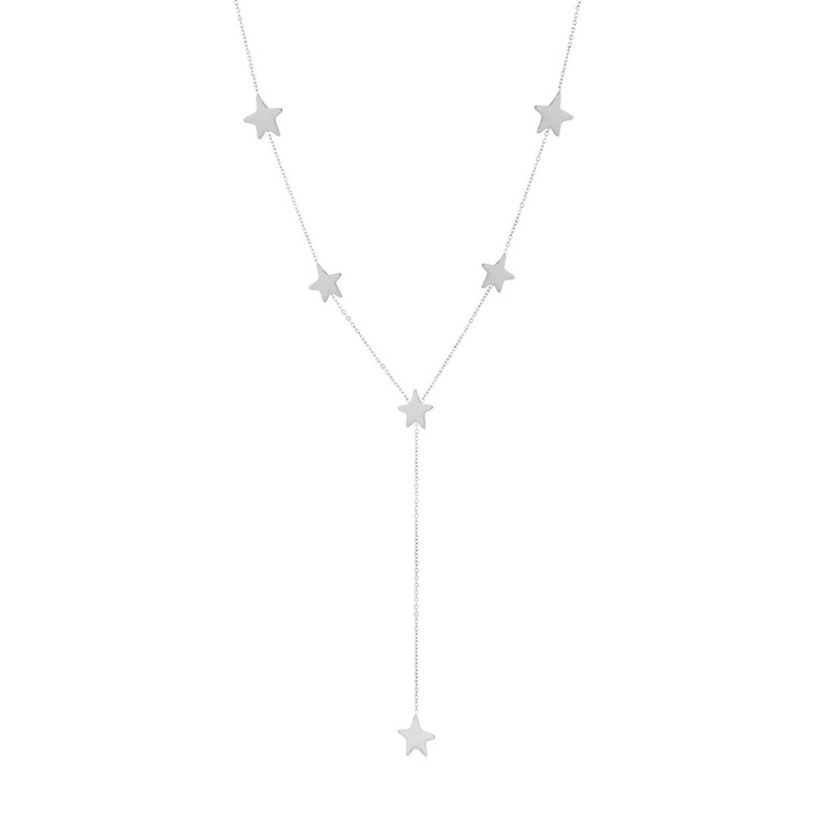 Modieuze Roestvrij Stalen Ketting - Y-Vormige Ketting met Tijdloze Sterretjes - Stainless Steel Sieraad - Zilver