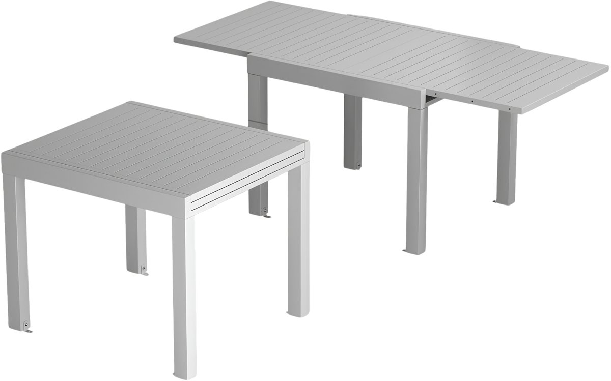 Multifunctionele Uitschuifbare Aluminium Tuintafel 160 × 80 cm – Weerbestendige Eettafel voor Tuin, Terras en Feesten – Grijs