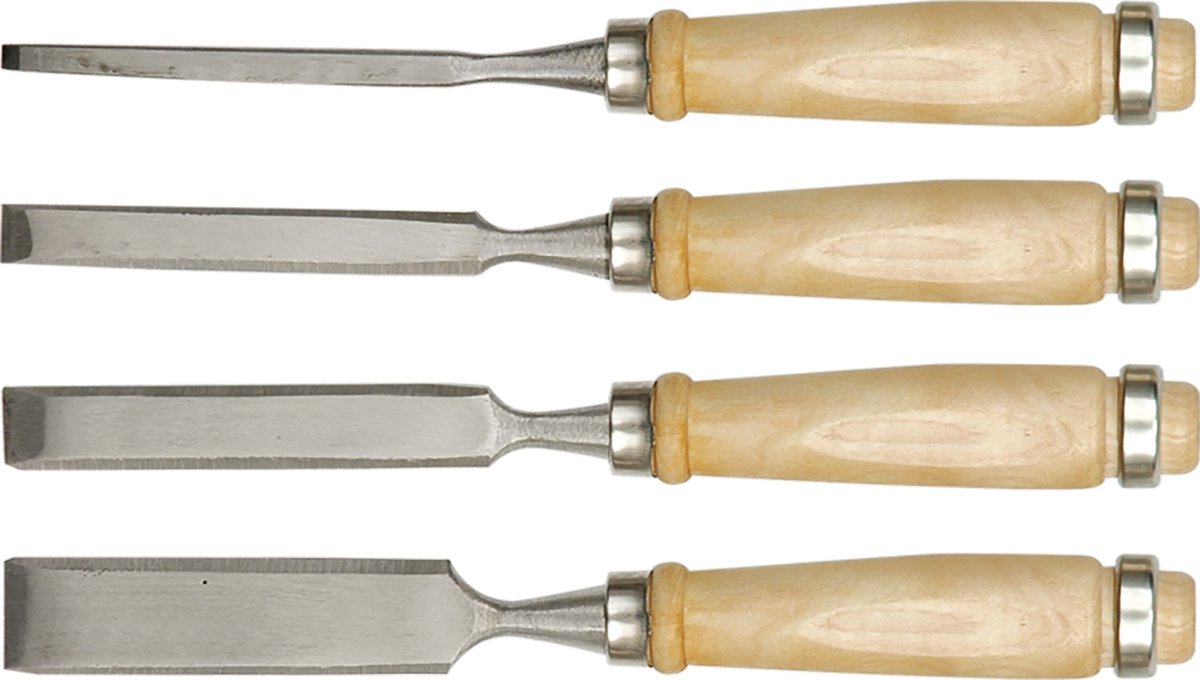 Vorel Houtbeitels Set - 4-delig - Chroom-Vanadiumstaal - Houten Handgreep