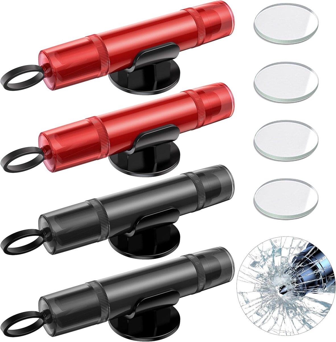 Ruitenbreker - 4 Stuks - Auto Veiligheidshamer - Gordelsnijder - 2-in-1 autoveiligheidshamer - Nooduitgang Gereedschap - Draagbare auto reddingstool - Auto-ontsnappingstool - Vluchtveiligheidshamer - Rood+Grijs