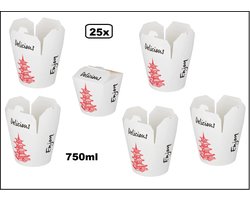 25x Gobelet Wok to Go Enjoy 750ml carton blanc - Bami nouilles festival dîner food gobelet wok