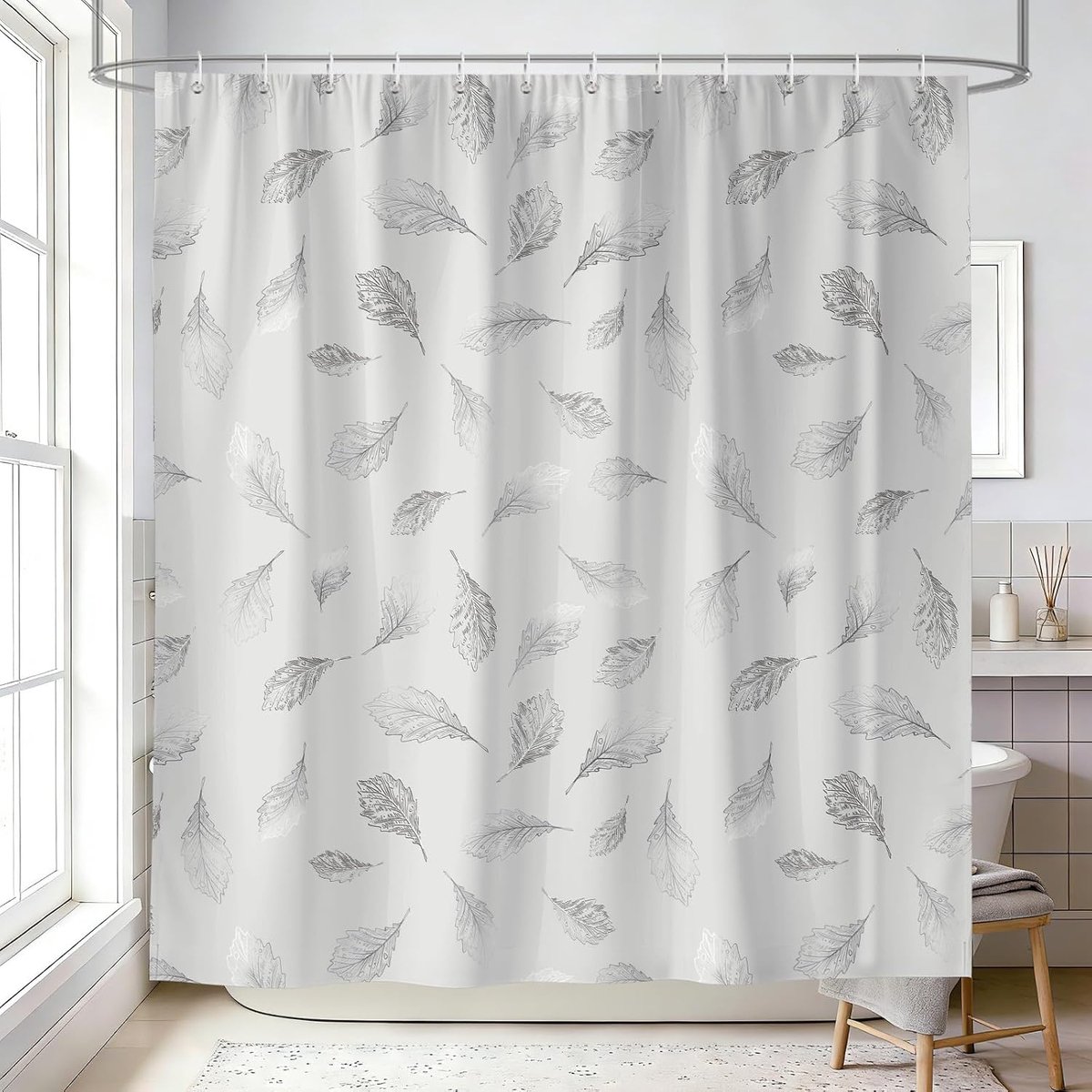 Douchegordijn - Douchegordijn Anti Schimmel -Cube Design - Waterdicht – Douchegordijn met 12 Haken-Douchegordijn 183 x 183 cm met Bladerenpatroon