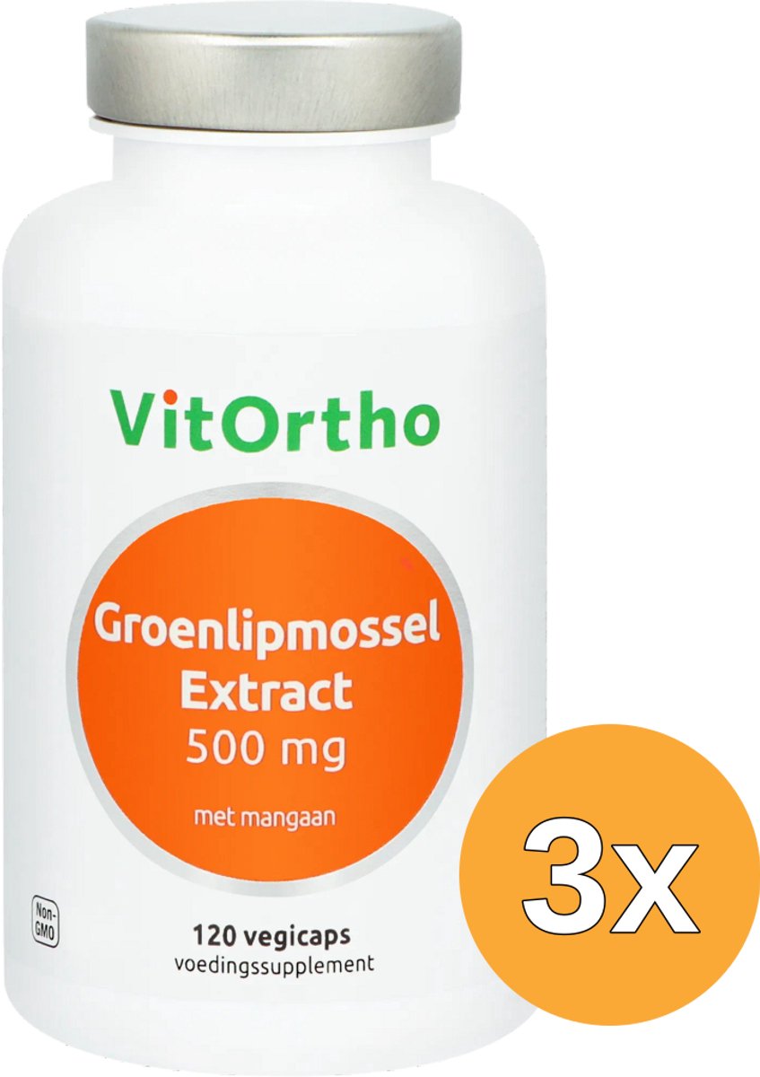 3x VitOrtho Groenlipmossel Extract 500 mg (120 vega capsules)