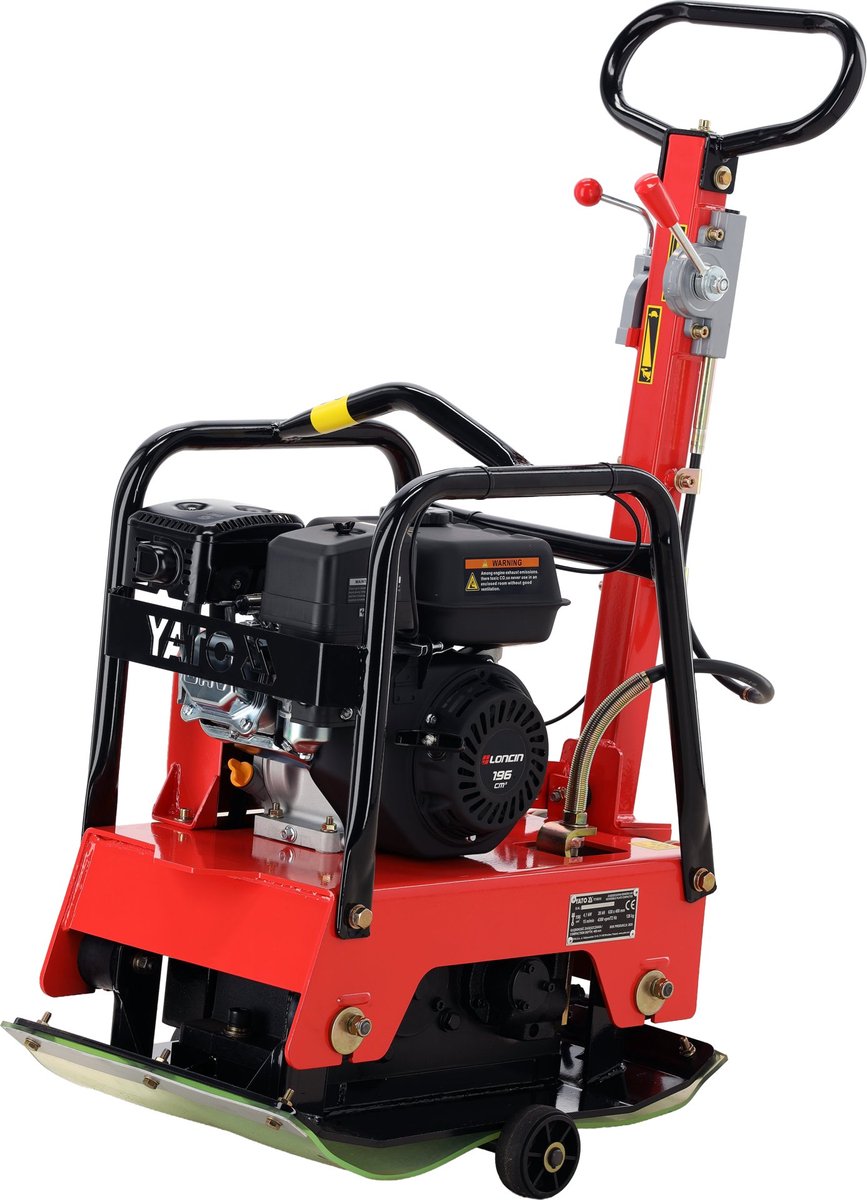 YATO YT-90310 Professionele Schakelbare Benzine Trilplaat – Reversibel (Voor- & Achteruit) – 28 kN – 6,5 PK Loncin G200F Motor – Diepte tot 40 cm – Inclusief Transportwielen & Rubberen Mat – 126 kg