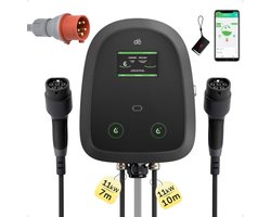 dé Dual-Cable - Wallbox Laadpaal 22kW - 2×11kW - 3-Fase (2×32A) - met Twee Type 2 Stopcontacten - Gelijktijdig Opladen van Twee Auto’s - met App en RFID voor BEV/PHEV