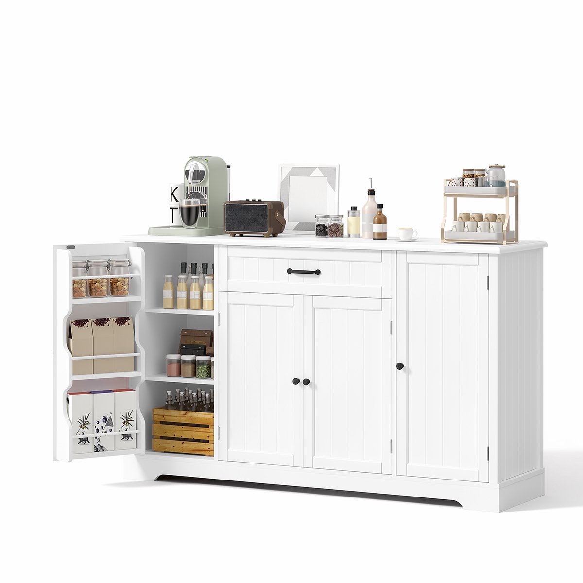 Xbro Keukenkast met 1 Lade en 4 Deuren – Buffetkast met 5 Planken – Opbergkast voor Keuken,Eetkamer of Woonkamer – 105 x 40 x 84 cm – Wit