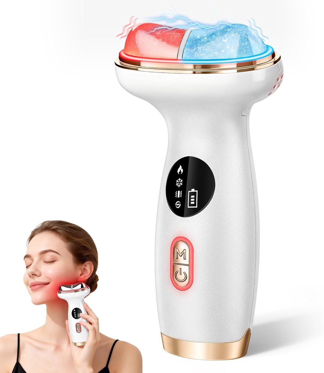 Roodlichttherapie voor het gezicht – Elektrische Gua Sha-gezichtsmassager, microstroomapparaat voor verstrakking en lifting, warmtefunctie voor betere opname van huidverzorgingsproducten en koelfunctie tegen wallen.