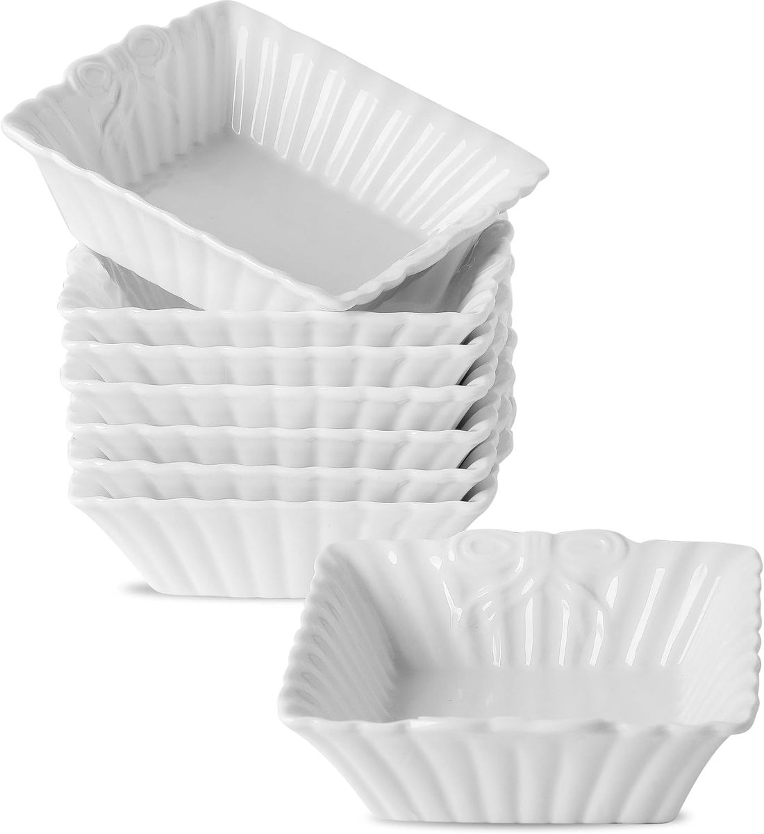 SnelShoppen - Set van 8 Mini Ceramische Casseroles 430 ml - Vierkante Bakschalen voor Taart, Eieren, Brulée en Meer - Ideaal voor Keuken en Feestjes