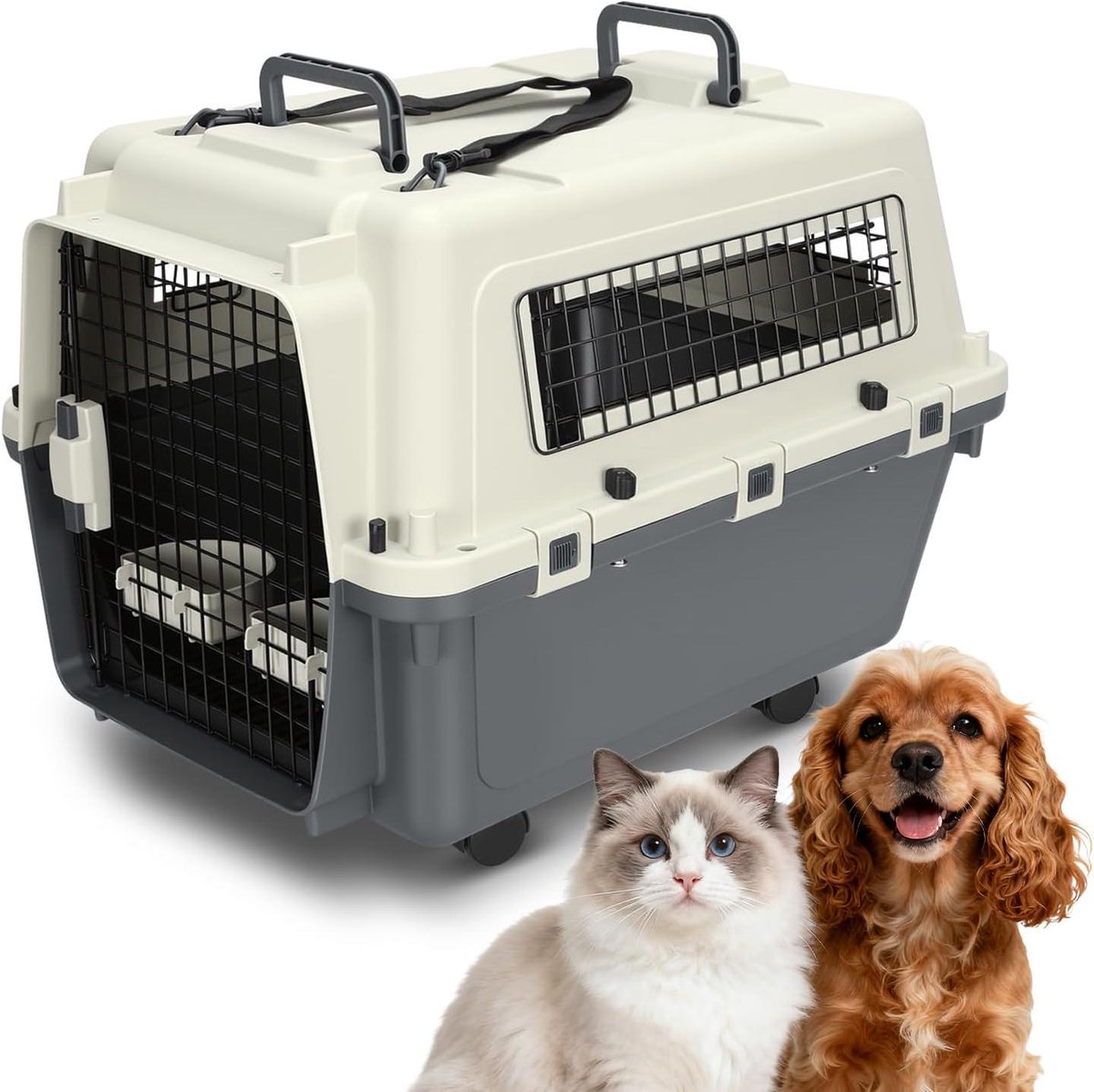 Hondentransportbox met wielen - Reisbench huisdier - Veilig reizen huisdier - Vliegtuiggeschikt ontwerp - 673 x 549 x 515 cm