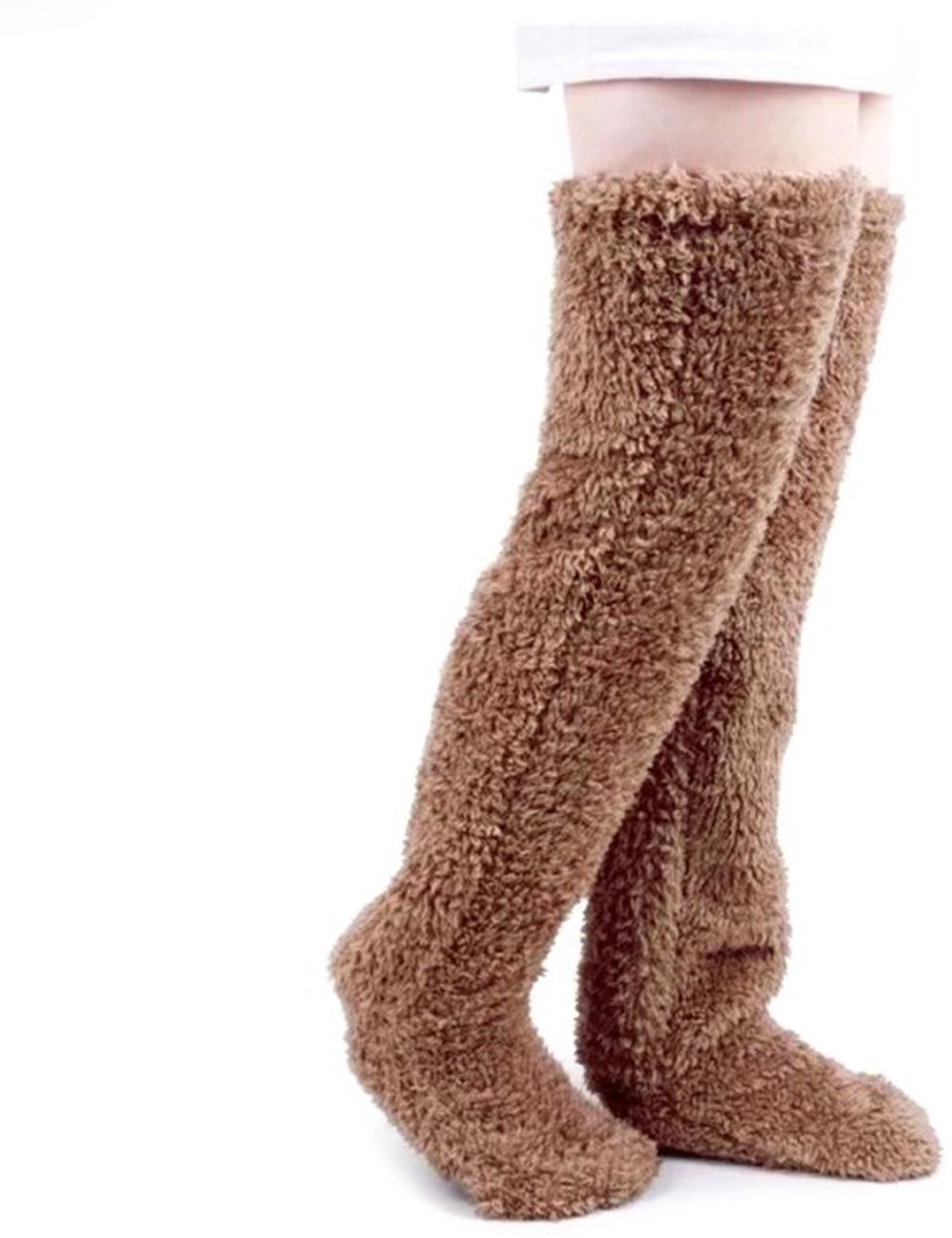 Sokpantoffels - Warme sokken - Comfortabele beenbedekking - Bruin - Slippersokken - Perfect voor thuis - One Size Wide