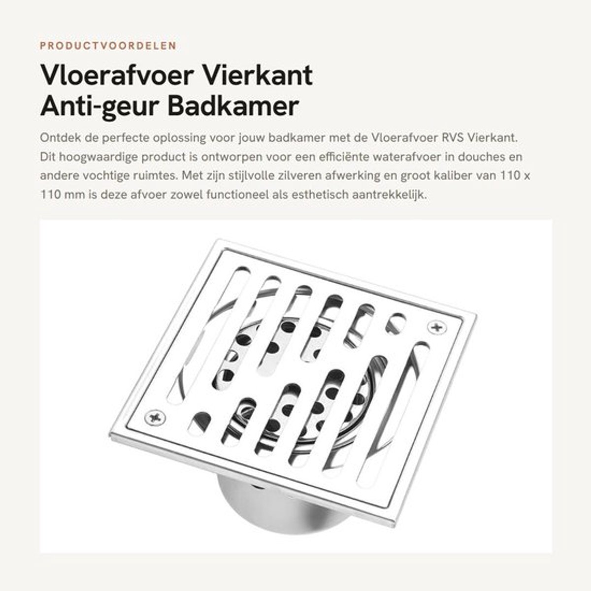 Vloerafvoer RVS Groot Kaliber - Afvalpoort - Doucheafvoer - Antigeur - Zeefje - Waterdiepte ≥100mm - Uitlaat Pijp Dia 75/90mm - Afvoerputje