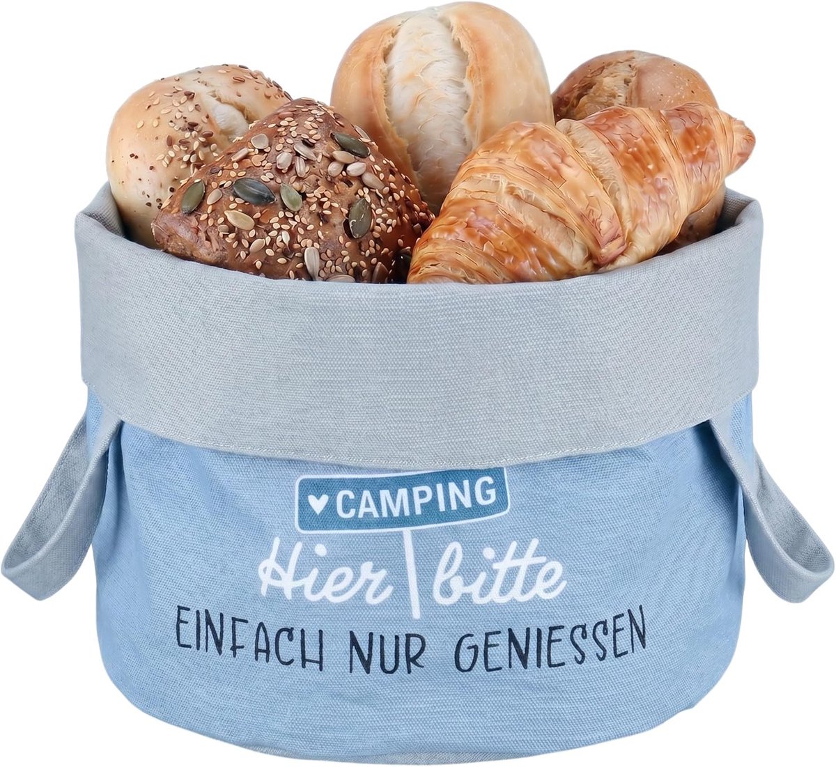 SnelShoppen - Wasbare Broodmand Campingaccessoires - Opvouwbaar Rond 20 cm - Modern Design - Blauw met Grijze Binnenkant - Oeko-Tex 100% Katoen - Perf