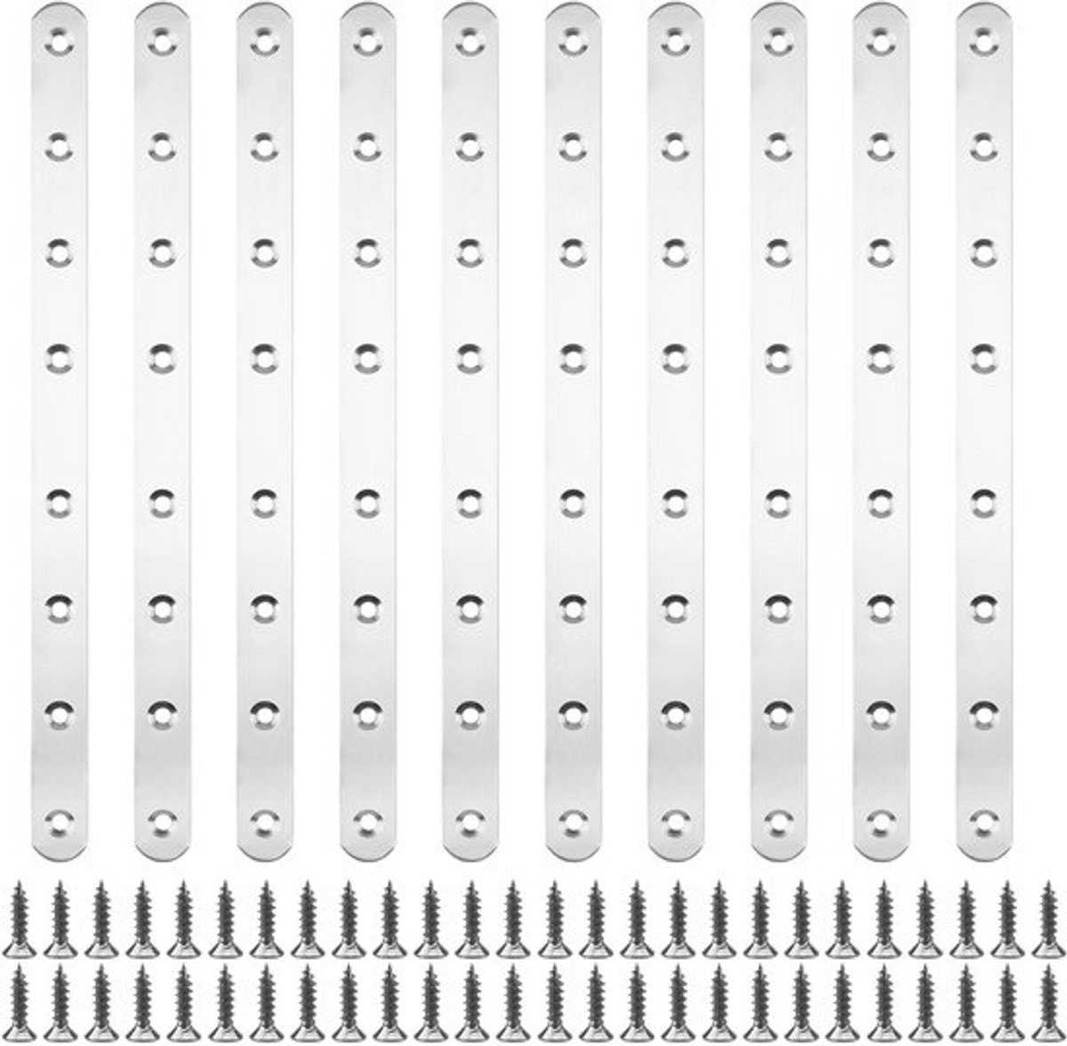 Verbinder 10 Stuks - Roestvrij Stalen Connector - Geperforeerde Platen - Houtconnector - Inclusief 80 Schroeven - Eenvoudige Montage - Verbindingselement