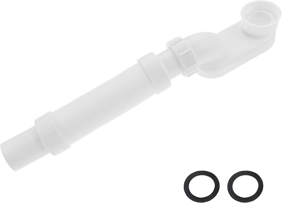 SnelShoppen - Flexibele Vrijstaande Badafvoer Set, Lage Profiel Flat P Sifon voor Bad en Douche, Uitbreidbaar van 30 tot 84 cm, Ruimtebesparend Design