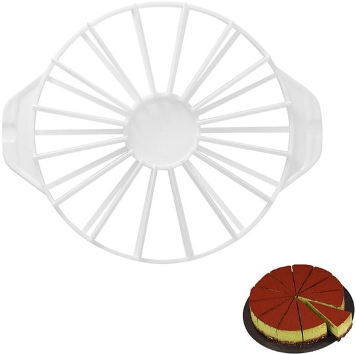 Taartverdeler 14/16 stukken - Ronde Taartsnijder - Kunststof - Keukengadget - Maat 32,5 x 26,5 cm - Dubbelzijdig Design