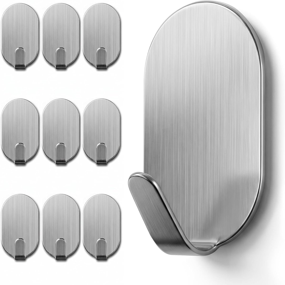 KAXIMON Zelfklevende haken, verpakking van 10 stuks, roestvrij staal, muurhaken, sterk, geen spijkers, extra sterke - ShopVlot