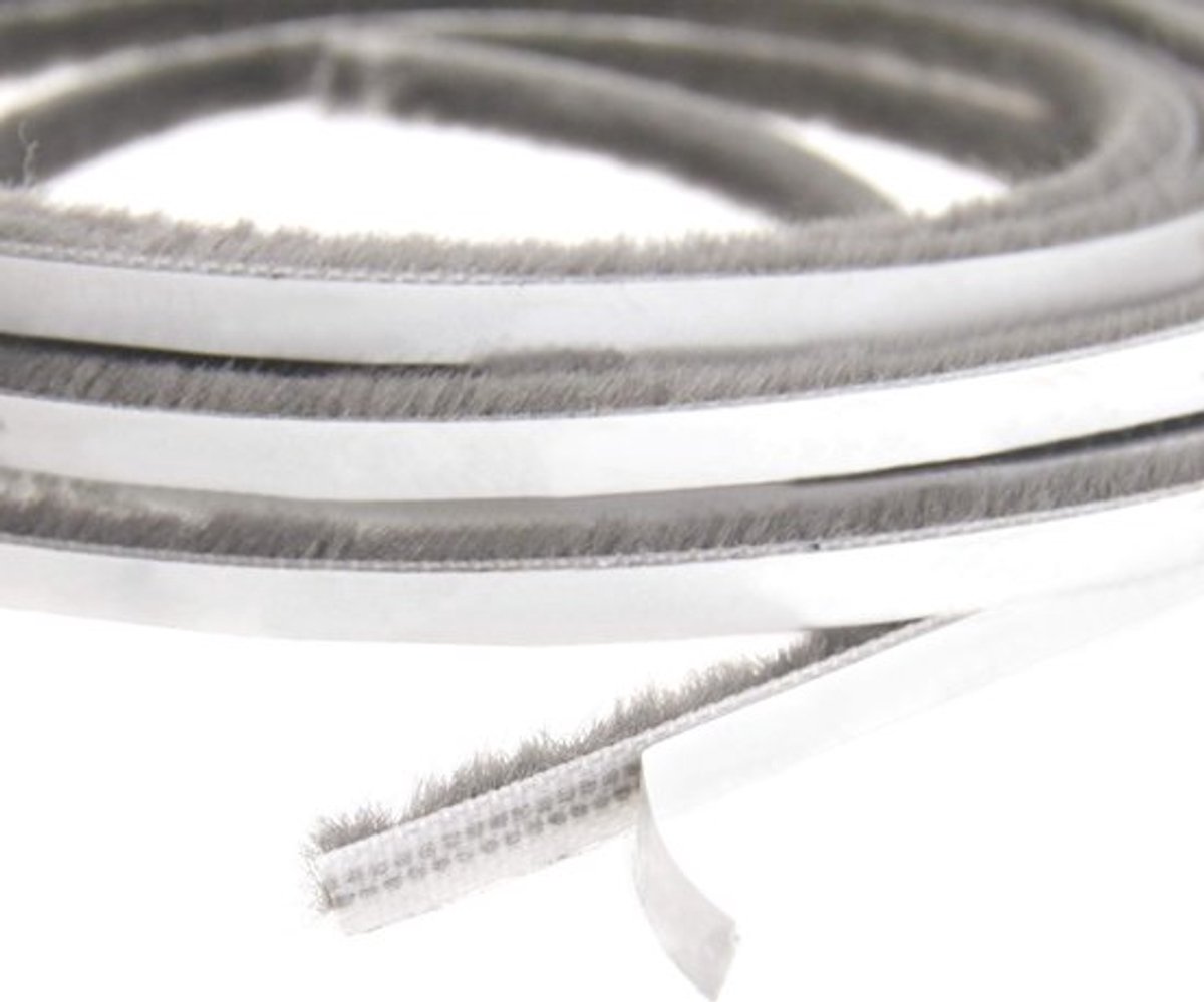 Weerstrip 5 m - Tochtstopper - Borstelstrip - Dichting - Grijs - Afmeting 6 x 6 mm - Tochtstrip