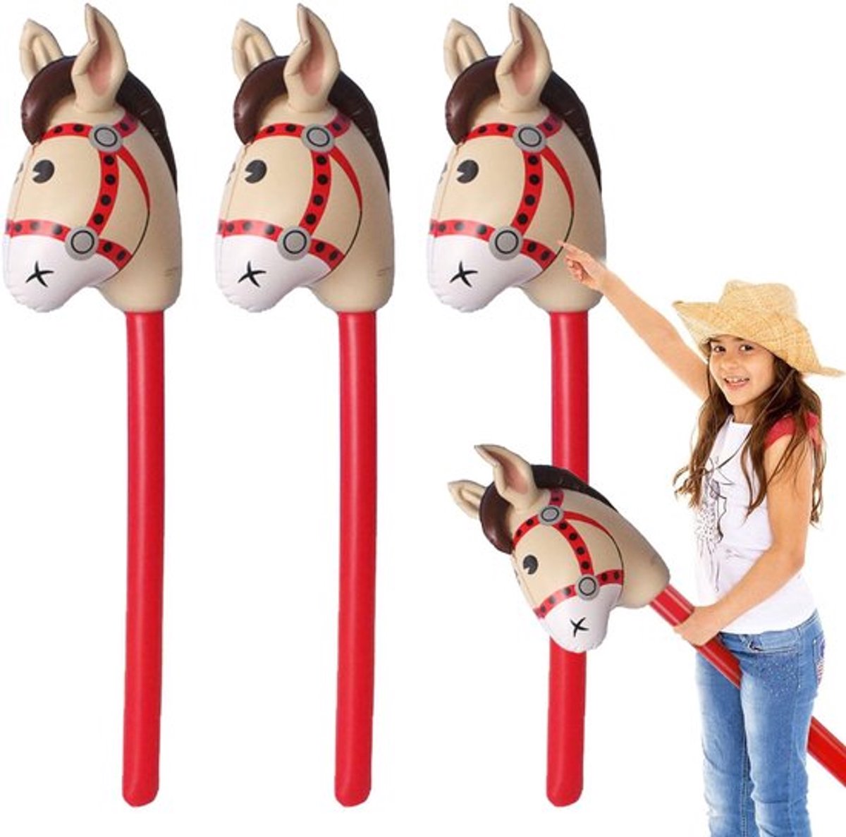 Opblaasbaar Staafpaard - 3 Stuks - Feestbenodigdheden - Themafeest - Carnaval - Verjaardagsfeestdecoraties - Hoogwaardig PVC - Opblaasbare Feestartikelen