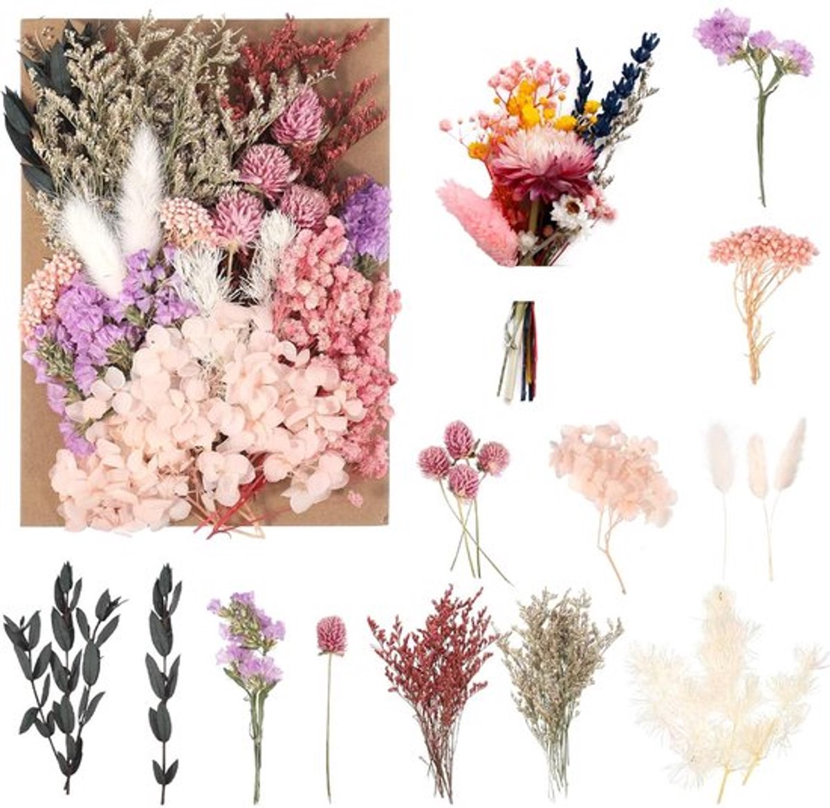 Natuurlijke gedroogde bloemen, decoratie, gedroogde bloemen, natuurlijke droge bloemen, heldere kleuren, gedroogde bloem voor knutselen, epoxyhars, doe-het-zelf, handwerk, scrapbooking