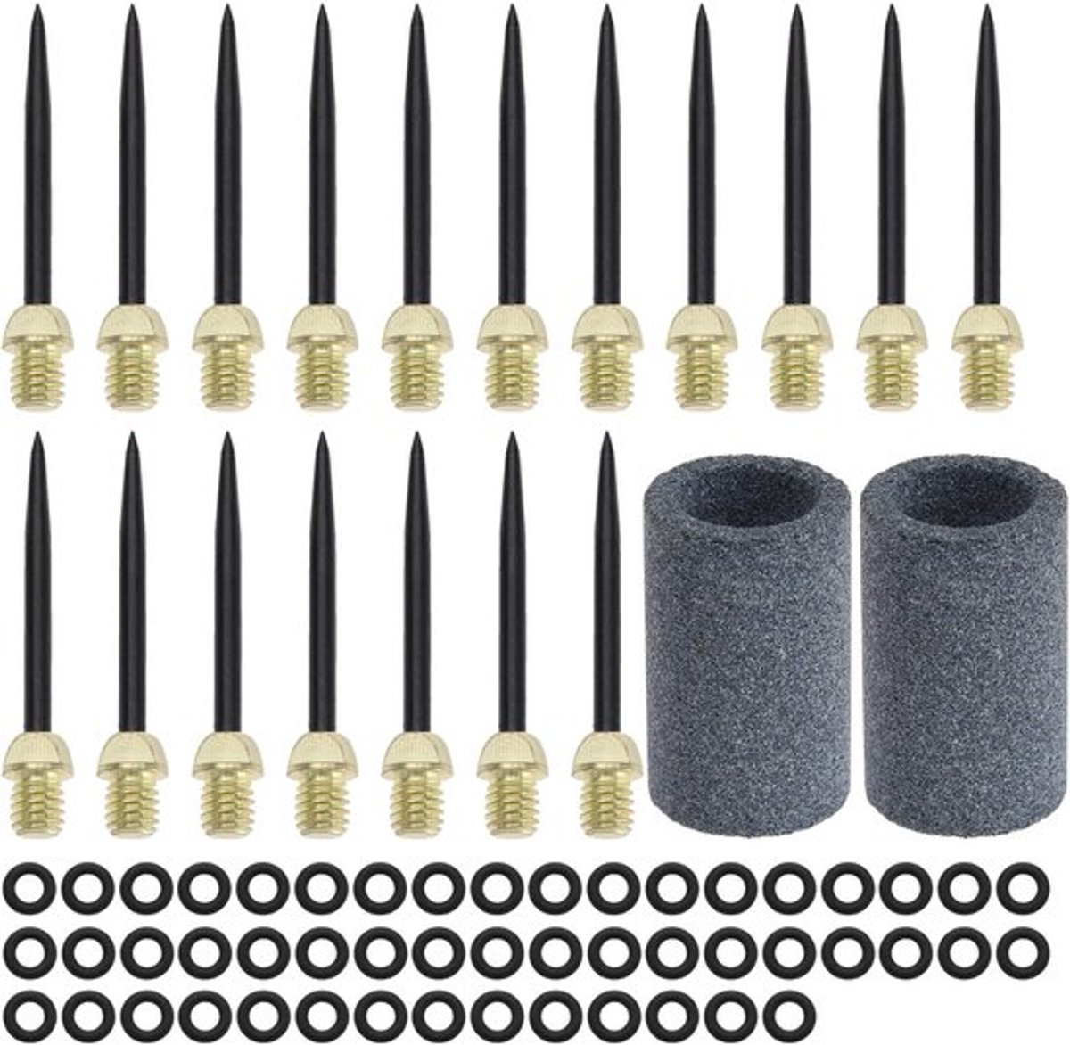 Dartspuitpunten 18 Stuks - Stalen Dartnaalden 2BA - Rubberen Ringen 50 Stuks - Dartslijpstenen 2 Stuks - Duurzaam & Herbruikbaar - Geschikt voor Soft/Stalen Darts - Dartpijlen