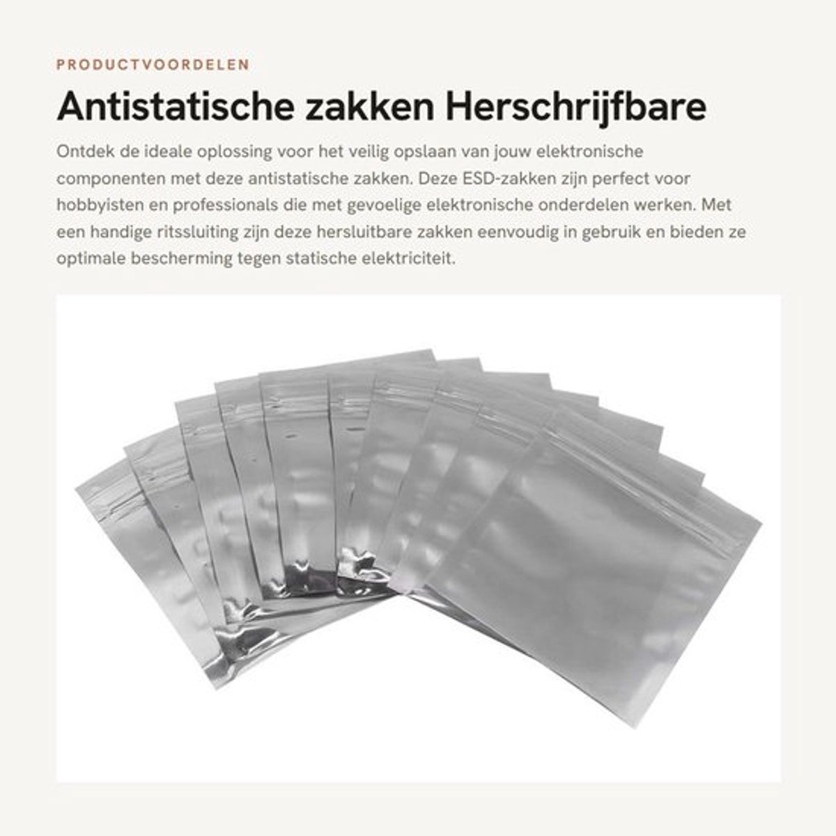 Antistatische zakken - Herschrijfbare ritssluiting - 8 x 9 cm - Opslag voor elektronische componenten - 100 stuks - Geschikt...