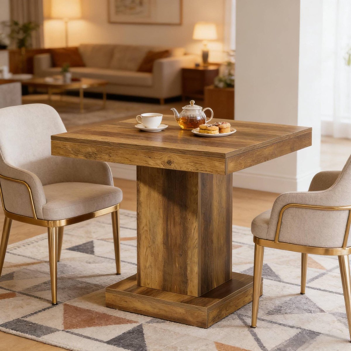 OKWISH Eettafel - Vierkant Ruimtebesparend Ontwerp - 80 x 80 x 75 cm - Voor 1-4 Personen - Landelijke Stijl - MDF Bruin