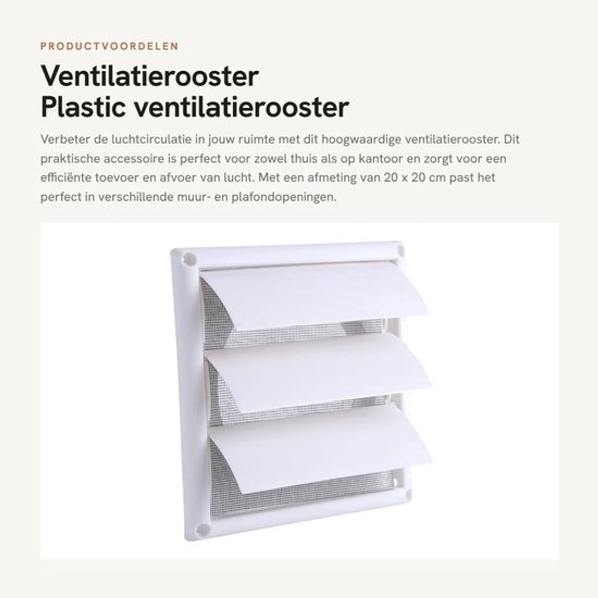 Ventilatierooster 20x20CM - Ventilatierooster met Mesh - Decoratief Rooster - Luchtcirculatie - Eenvoudig te Reinigen - Levenslange Garantie - Luchtrooster