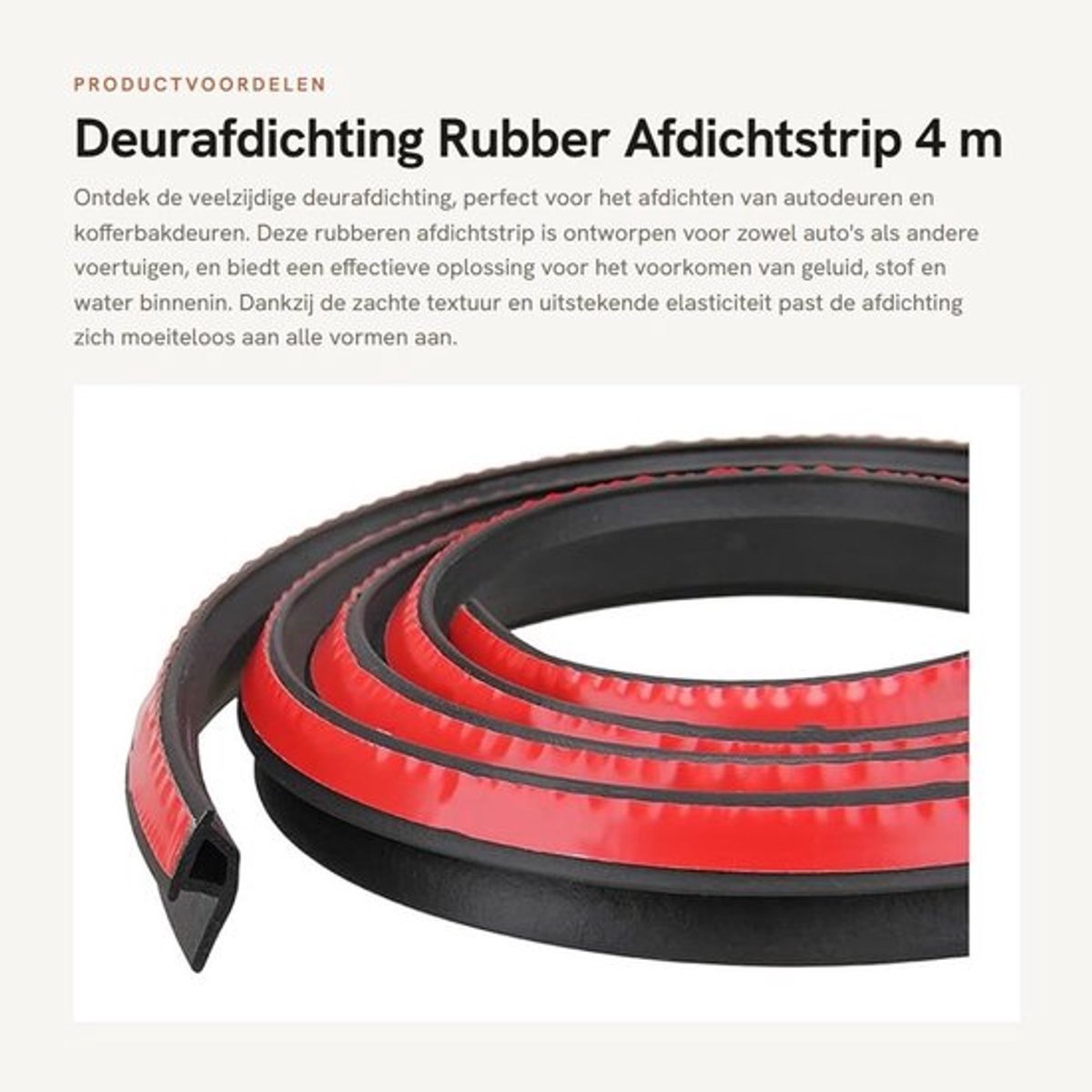 Deurafdichting 4 m - Rubber Afdichtstrip - Randbescherming - Universeel - Zachte Textuur - Eenvoudig te Installeren