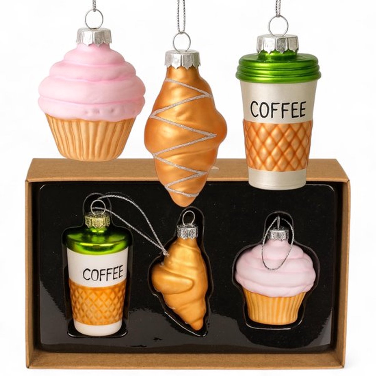 Kerstboomversiering set van 3 - Glazen kerstballen - Vintage design - Originele kerstdecoratie - Unieke hangers - Retro motieven