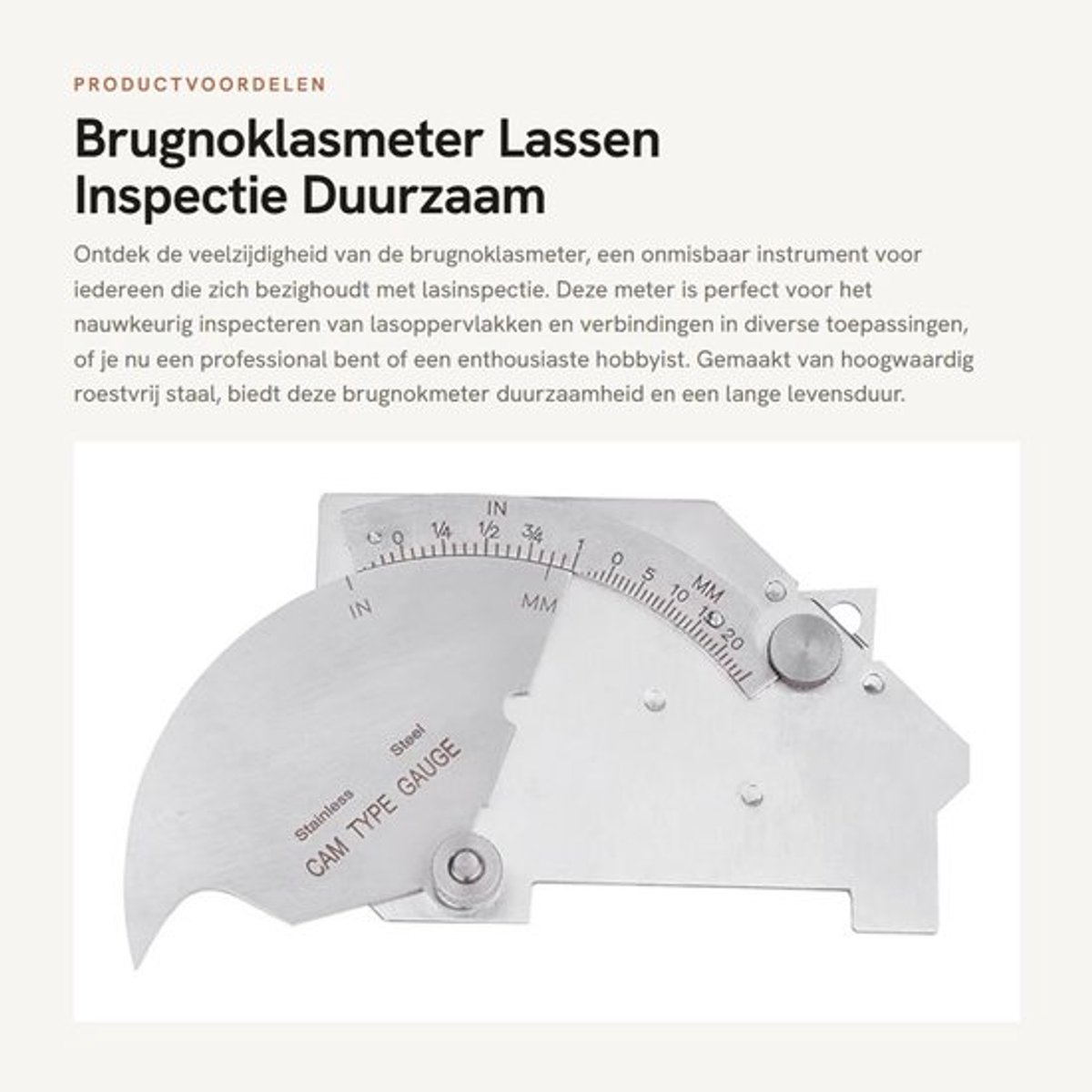 Brugnoklasmeter Hoogwaardig Roestvrij Staal - Inspectie Meter - Lasoppervlakken - Verbindingen - Duurzaam - 8 Inch/Millimeter - Lasmeter