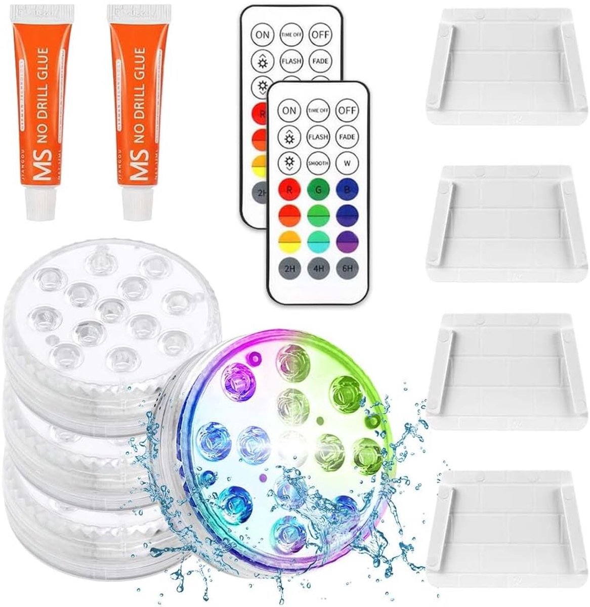SnelShoppen - 4 Stuks Onderwater LED Lichten, RGB Kleurveranderende Verlichting voor Zwembad, Waterdichte Decoratie voor Tuin, Vijver en Feestjes