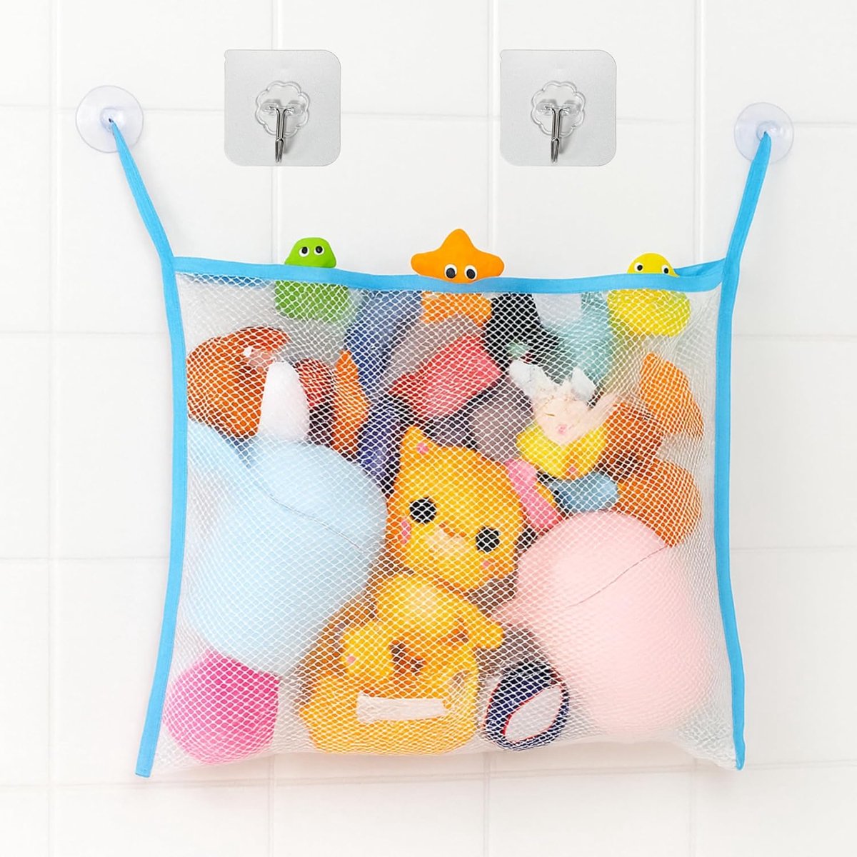 Badkamer speelgoed opslag, Organisator Net met 2 x Zuignaphaak en 2 x kleefhaken, Baby Bad Speelgoed Organisator Zak - ShopVlot