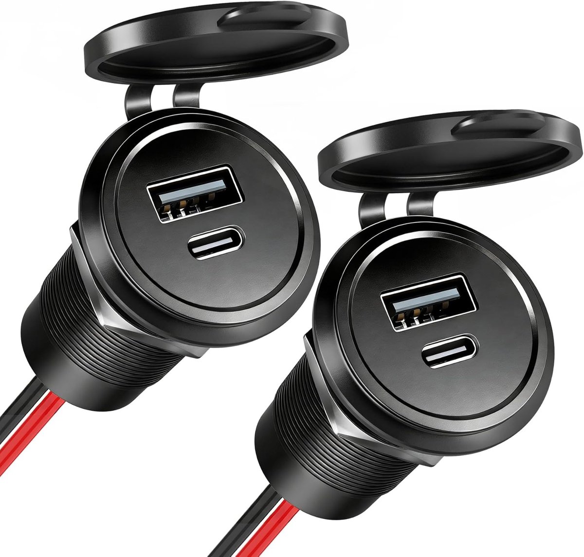 SnelShoppen - Aluminum 12V USB Charger Camper Car 2-Ports, Waterproof USB-A & USB-C Fast Charger voor Auto, Boot, Caravan, 25mm Flush Mount