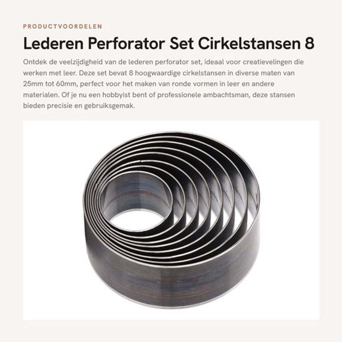 Perforator Set 8 Stuks - Ronde Snijvormen - Gelegeerd Staal - Leer Snijden - Cirkelstansen - Duurzaam Materiaal - Diverse Diameters - Stansset