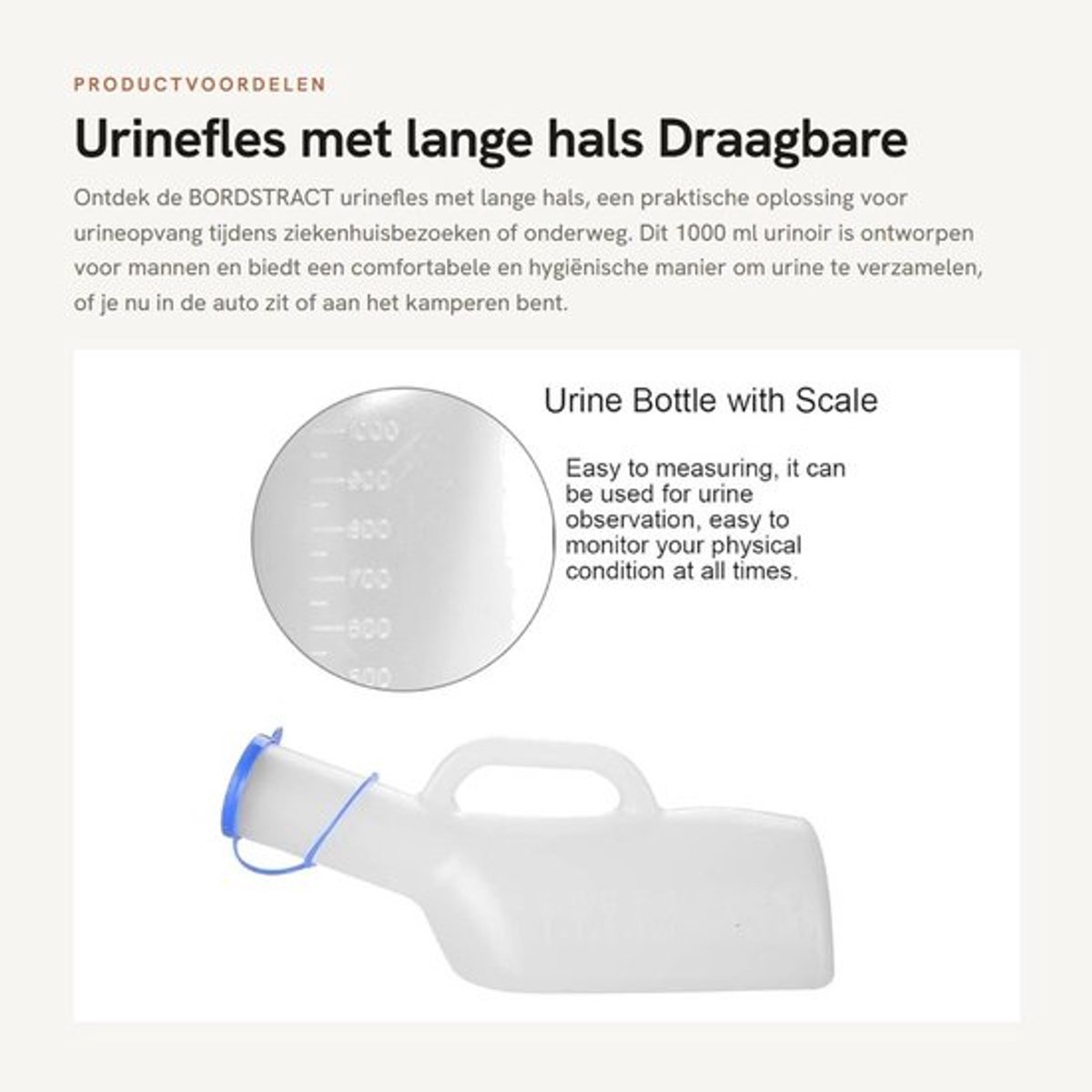 Urinefles 1000 ml - Draagbare Urinefles voor Mannen - Urinoir met Deksel - Handvat - Geschikt voor Ziekenhuis - Ideaal voor Reizen