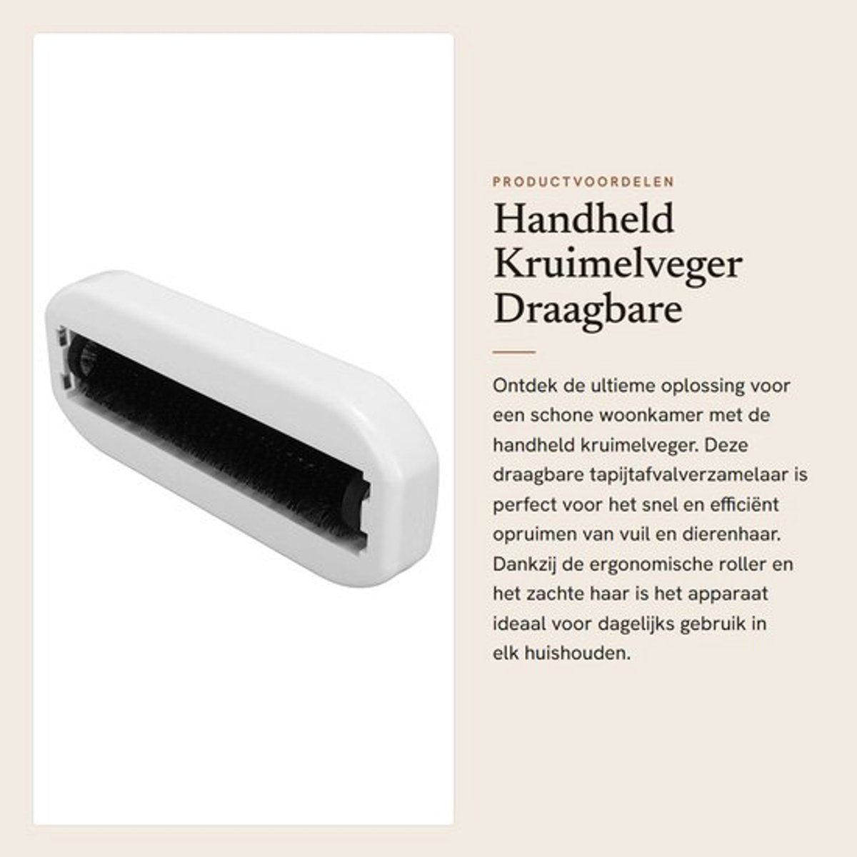 Kruimelveger Draagbaar - Ergonomisch Ontwerp - Vuilnisverzameling - Zacht Borstelhaar - Hoge Prestaties - Gemakkelijk Schoon te Maken - Stofroller