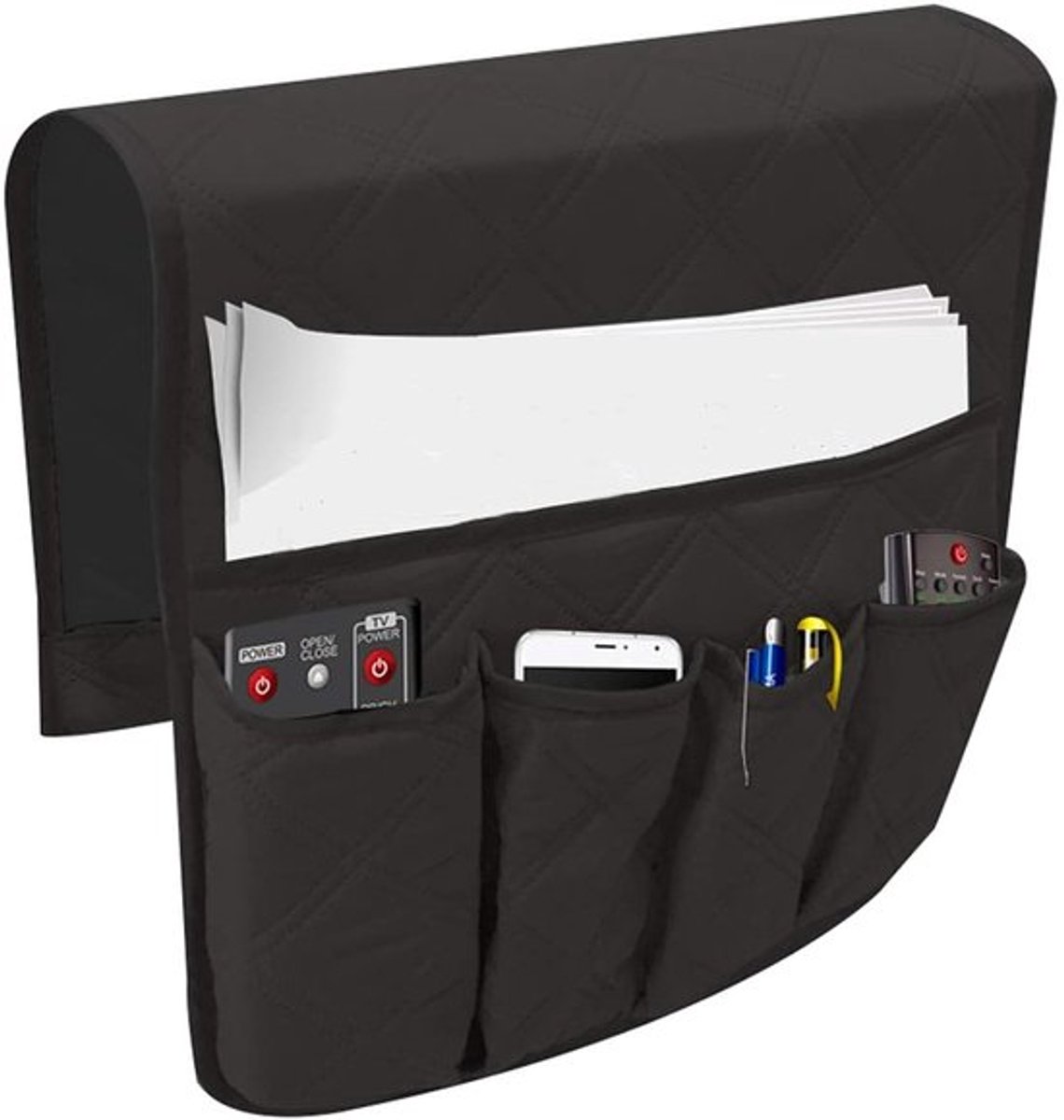 Opbergtas voor armleuning - Sofa-organizer - Antislip en waterdicht - Zwart - Afstandsbedieninghouder - Ideaal voor boeken en tijdschriften