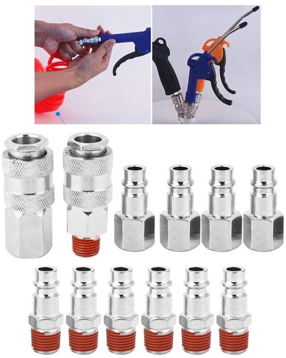 Lucht Slang Connector - 12 Stuks - Snelle Ontkoppeling - Pneumatische Aansluitingen - Corrosiebestendig - Eenvoudig te Gebruiken - Luchtconnector