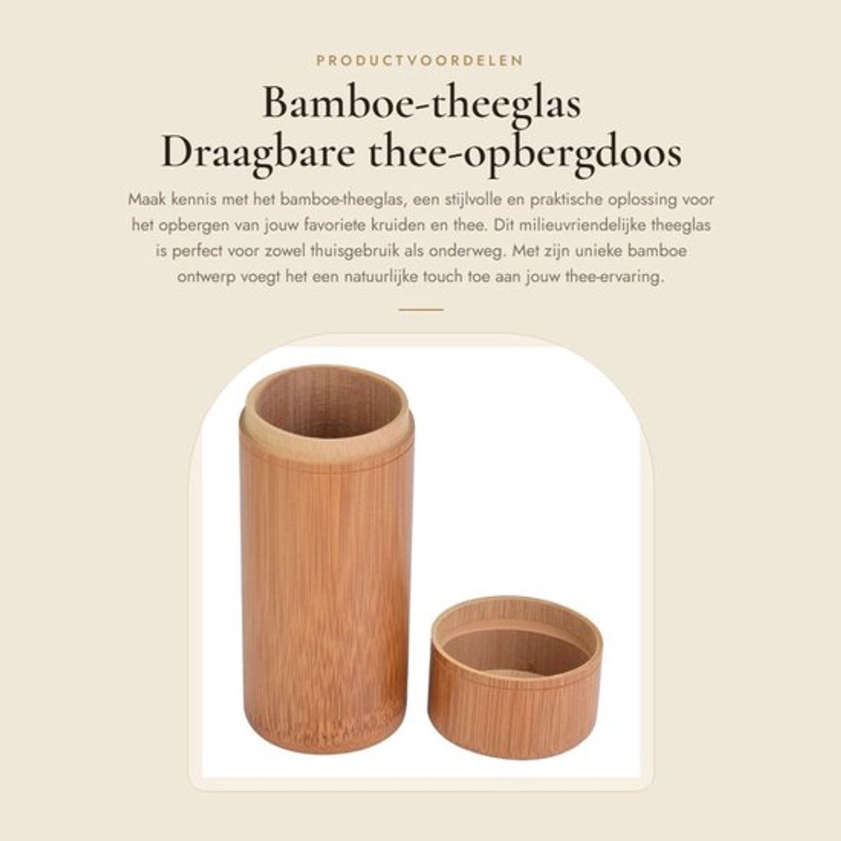 Theeglas Bamboe - Draagbaar - Verzegeld - Opbergdoos - Hygiënisch - Natuurlijk en milieuvriendelijk materiaal - Theeopbergdoos