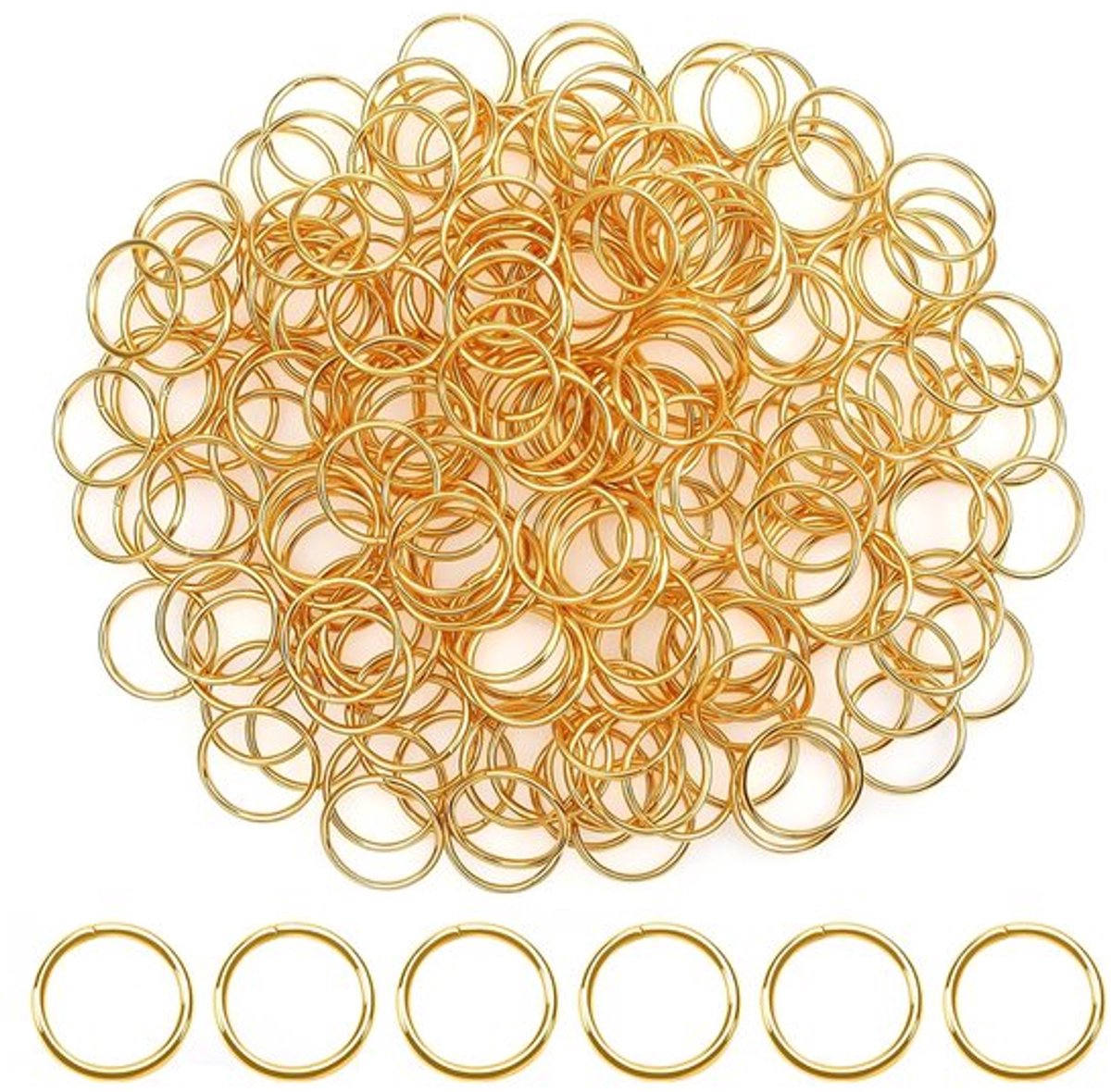 Springringen 200 stuks - Gouden 12 mm - Roestvrij Staal - Sieradenconnector - Doe-het-zelf - Transparante Doos