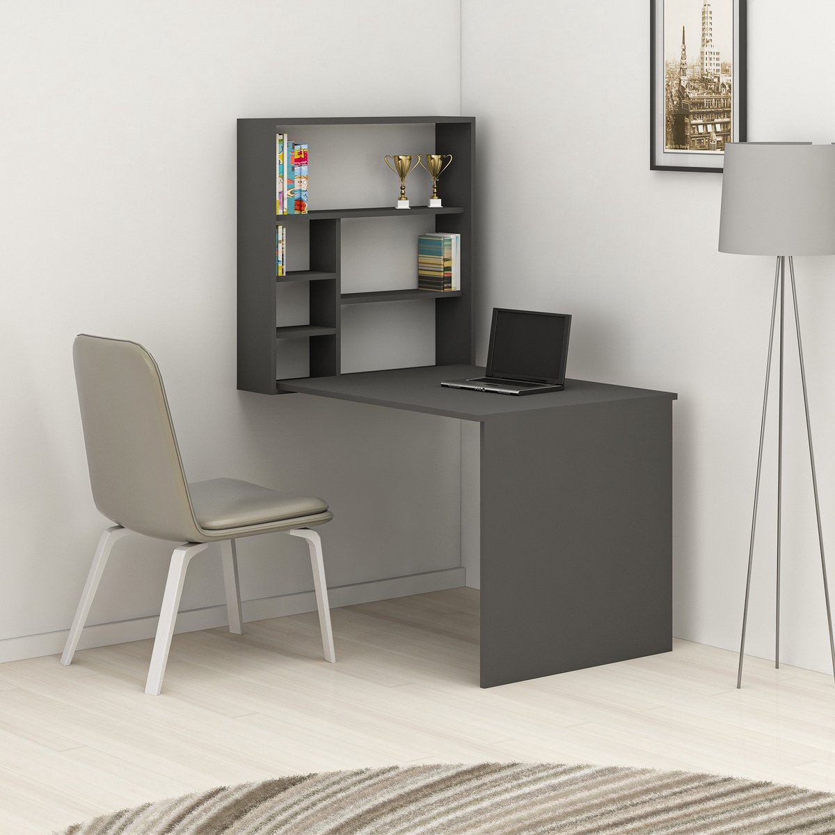 Hanah Home Houten bureau "Sedir" - 90 x 59 x 154 cm - Antraciet