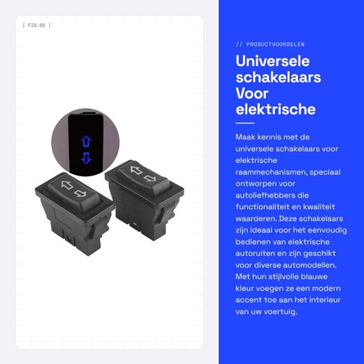 Universele schakelaars - Voor elektrische raammechanismen - 2 stuks - Blauw - Raamschakelaar voor auto - Geschikt voor auto - Universeel