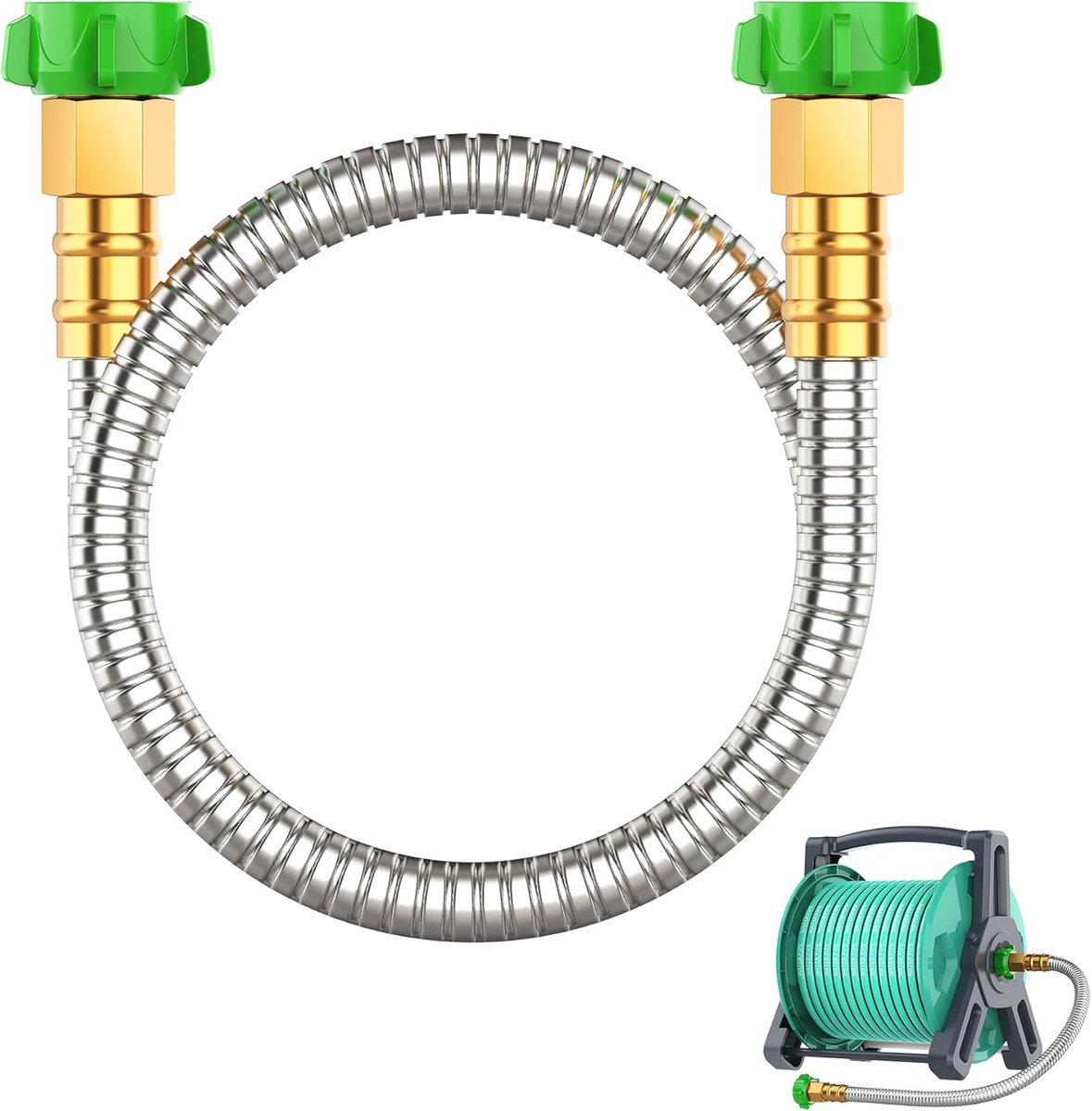 Korte Metalen Tuinslang 90cm - Vrouw-Vrouw Connector - Roestvrij Staal - Flexibel Lichtgewicht - voor Tuin, Haspenrol - 1 Stuk