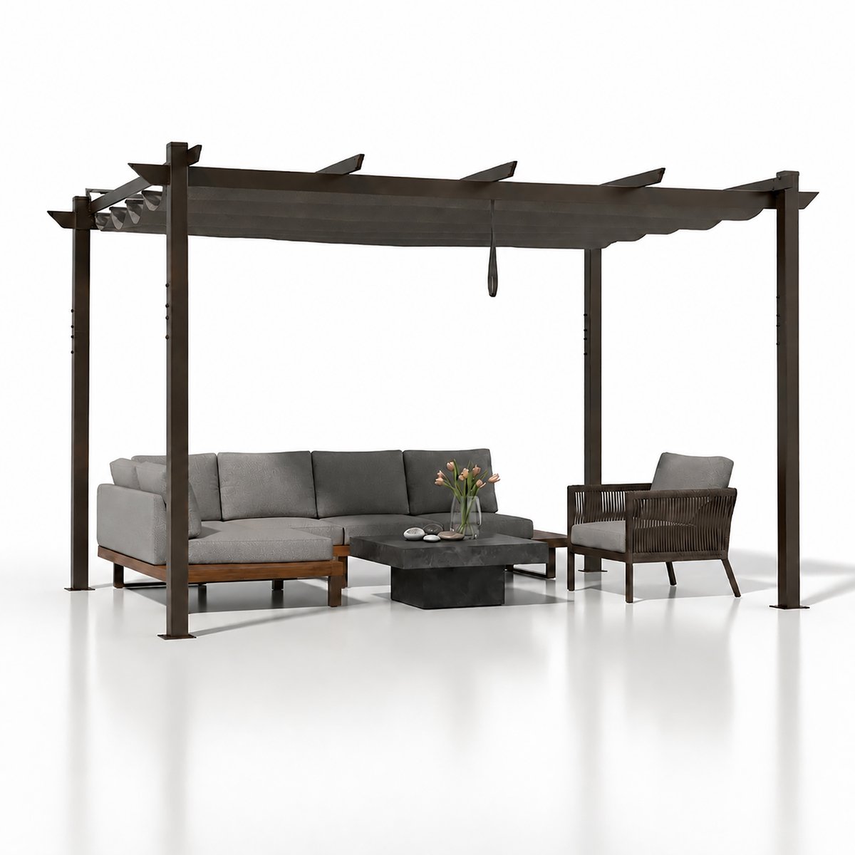 Purple Leaf Pergola avec toit de protection 4 x 3 m - structure marron, toile grise