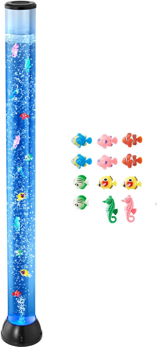 Lavalamp met 10 Zwemmende Vissen, 120 Cm, Bubbelkolom met 16 Kleuren Licht, Afstandsbediening, Decoratieve Verlichting, Aquarium Nachtlampje voor Slaapkamer, Woonkamer en Interieur