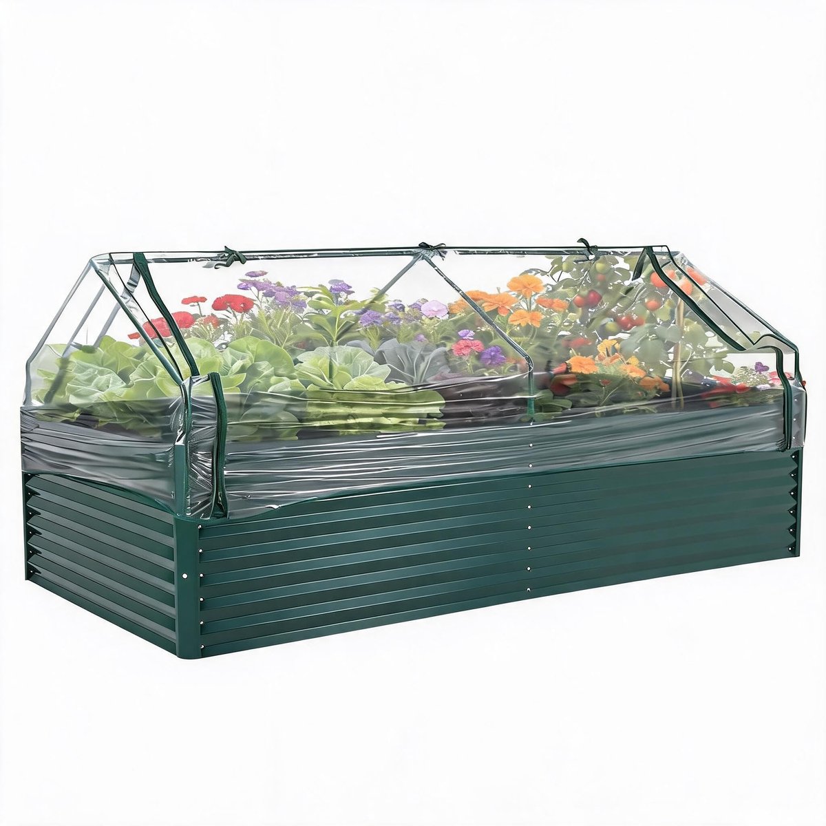 Gegalvaniseerd Verhoogd Plantenbed 180x90x30cm Donkergroen – Met PVC Hoes en Open Bodem – Grote Verhoogde Moestuinbak voor Groenten Kruiden en Bloemen – Eenvoudig Montage met Verstevigd Frame