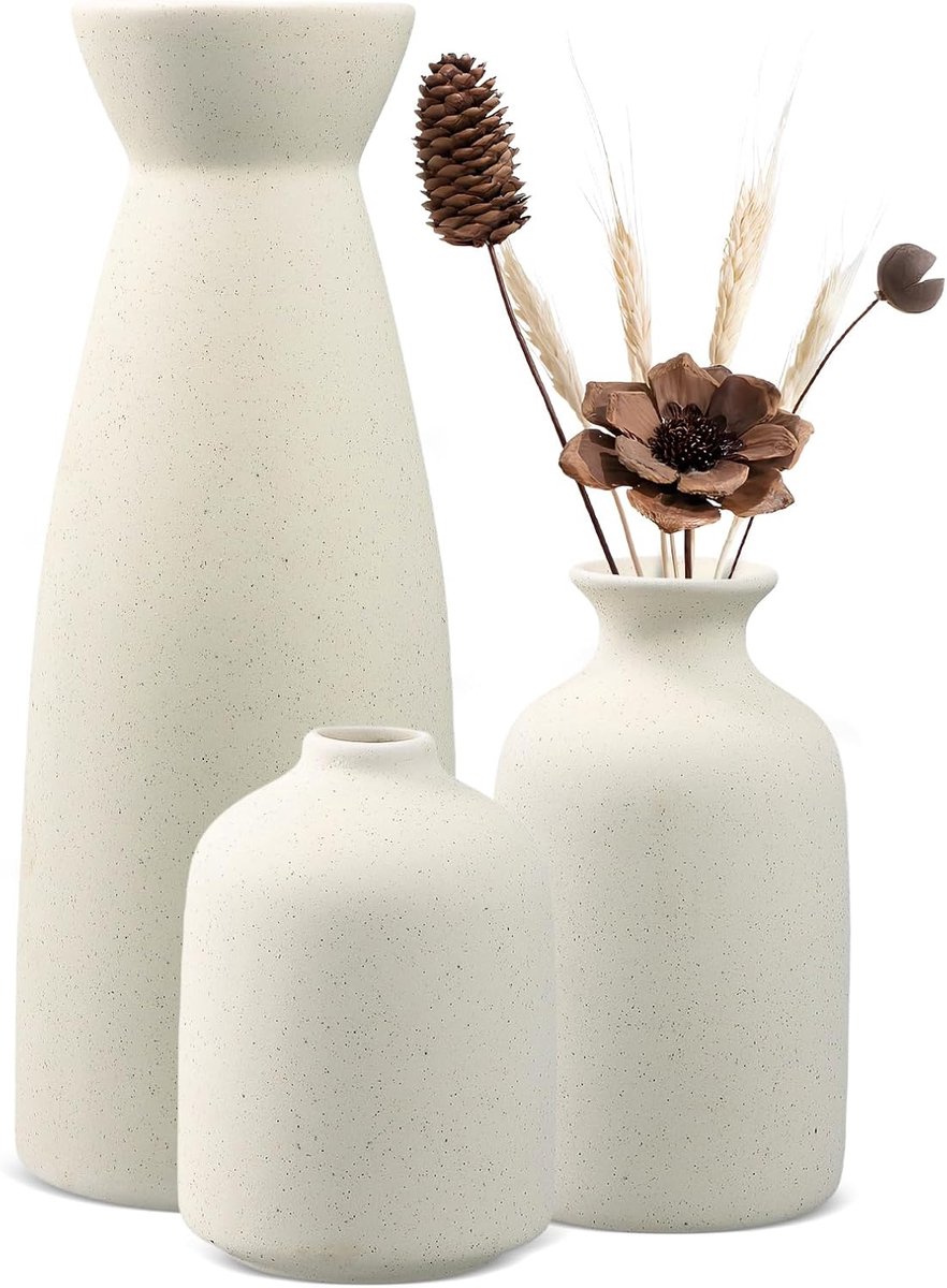 Keramische vaas set 3-delig - Minimalistisch wit - Duurzaam en stijlvol - Perfect voor bloemen - SnelShoppen