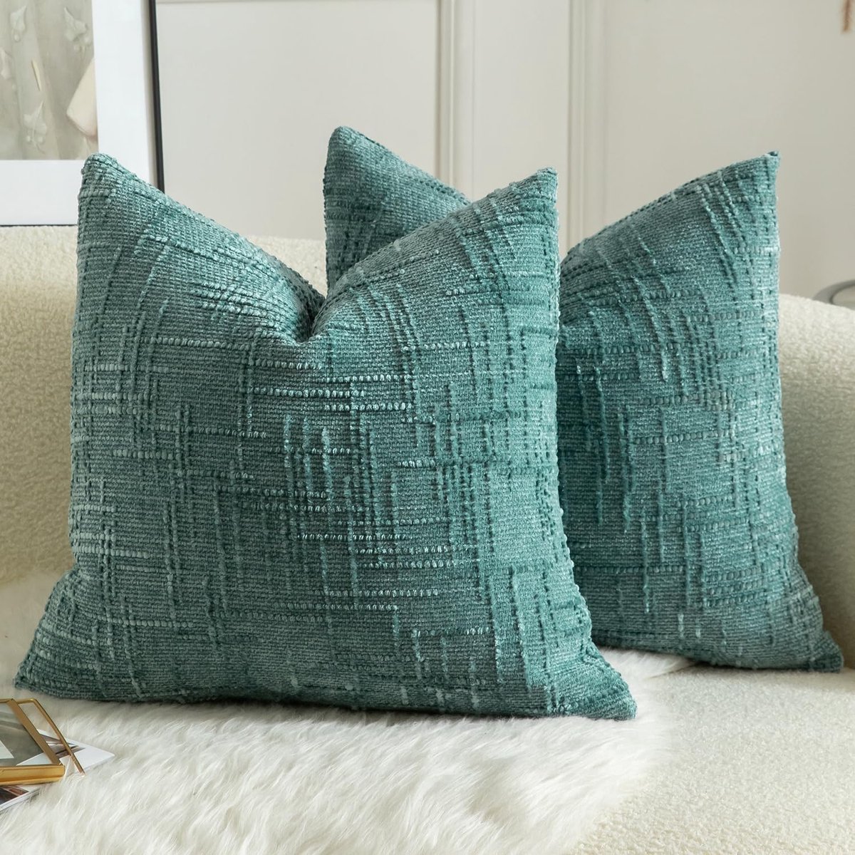 Sierkussenhoezen set van 2 45 x 45cm - zachte chenille - teal kleur - stijlvolle decoratie voor bank - SnelShoppen