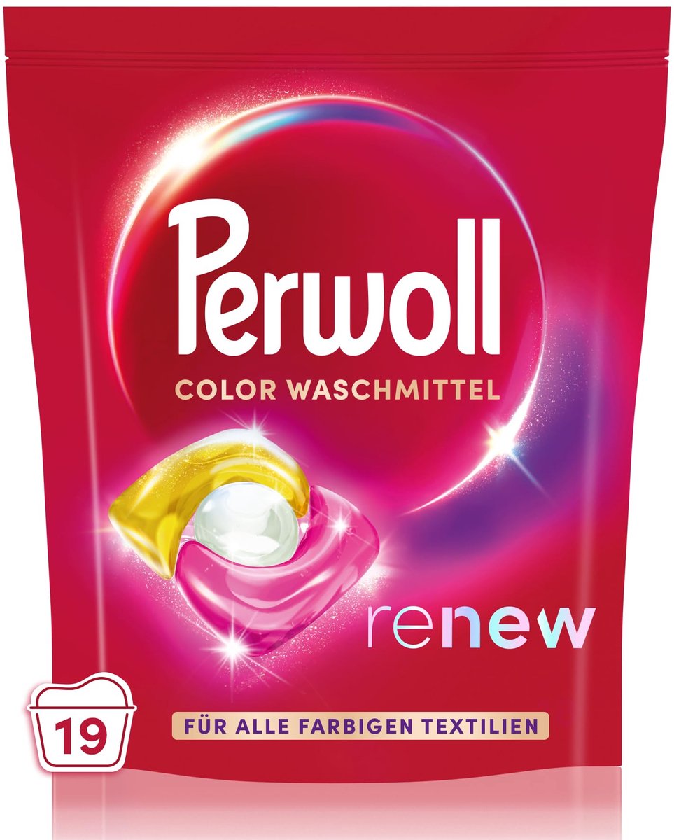SnelShoppen - Perwoll Renew Caps Color Wasmiddel Doppen 19 Wasbeurten, All-in-1 Vezelvernieuwing, Kleurversterking, Geschikt voor Alle Gekleurde Texti